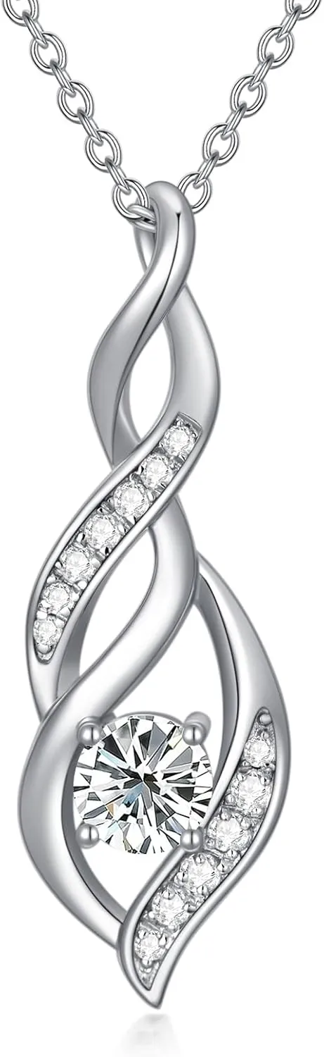 Aihpos 1 CTW Moissanite Necklaces for Women Twisted Infinity Pendant Necklaces Platinum Plated Silver Moissanite Pendant, 18''-20''