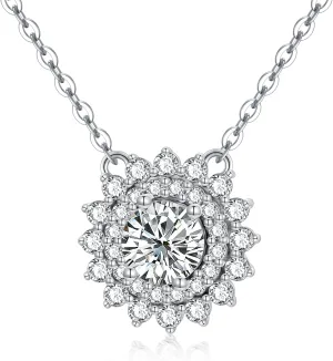 Aihpos Flower Necklaces for Women 1 Carat Center Moissanite Halo Pendant Necklaces Platinum Plated Silver, 18''-20''