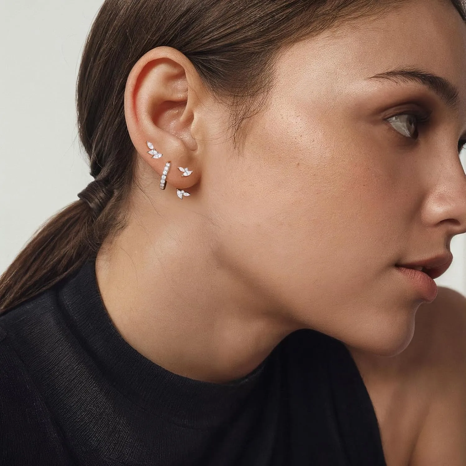 Angelady Sterling Silver Earrings Set for Women, Gold Plated Stud Hoop Earring Stacks for Women, Cartilage Huggies Earrings Set for Multiple Piercings