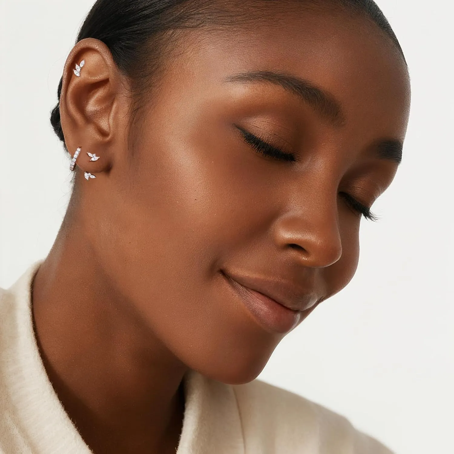 Angelady Sterling Silver Earrings Set for Women, Gold Plated Stud Hoop Earring Stacks for Women, Cartilage Huggies Earrings Set for Multiple Piercings
