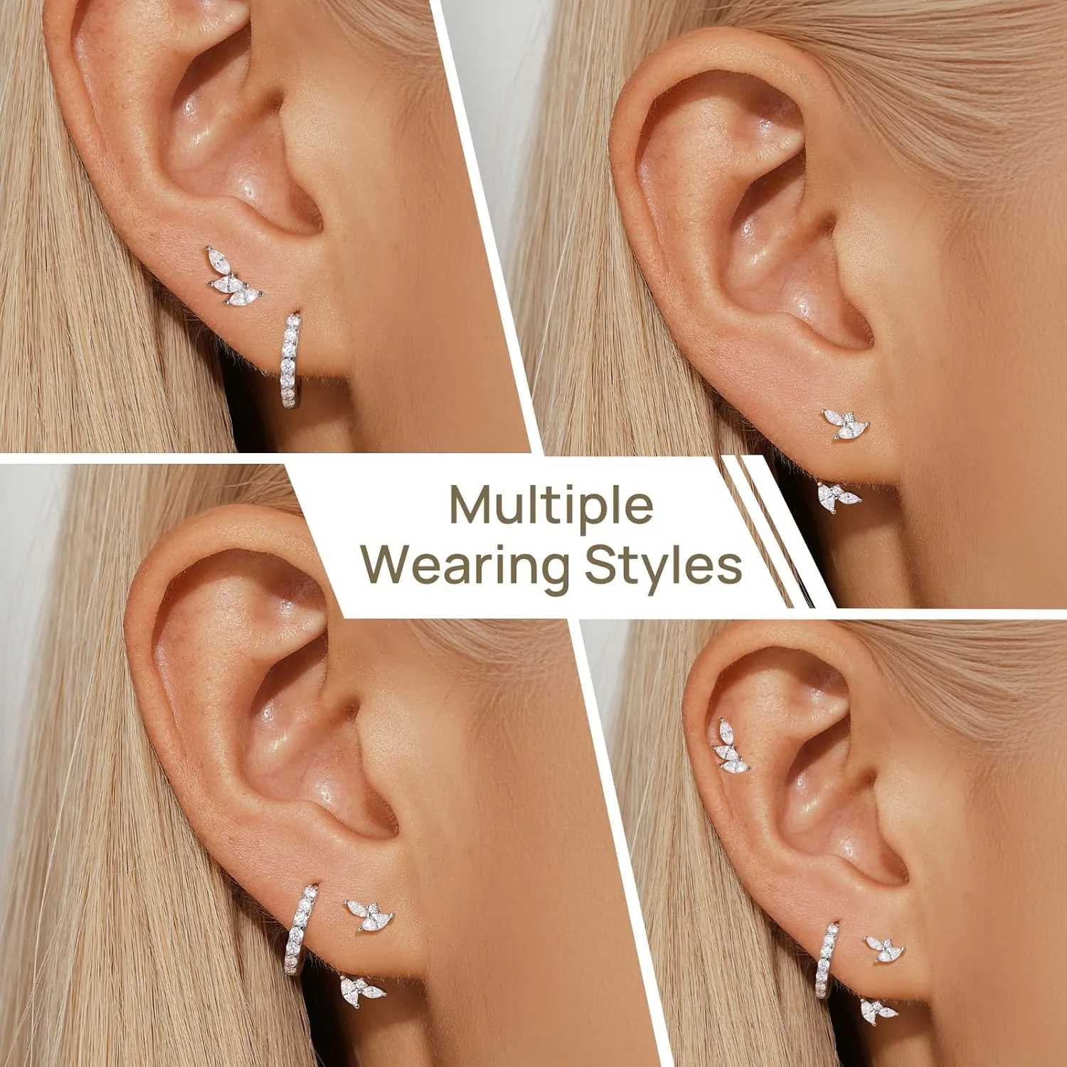 Angelady Sterling Silver Earrings Set for Women, Gold Plated Stud Hoop Earring Stacks for Women, Cartilage Huggies Earrings Set for Multiple Piercings