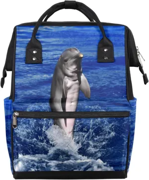Animal Dolphin Sea Diaper Bag Tote Large Capacity Waterproof with Adjustable Shoulder Strap and Pram Straps Mommy Bag for Hospital Beach Weekender Travel