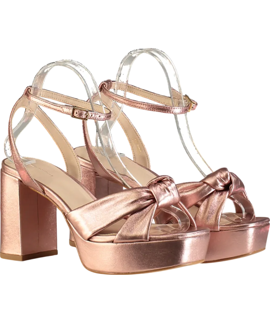 Anthropologie Metallic Rose Gold Knot Platform Heeled Sandals UK 5 EU 38 