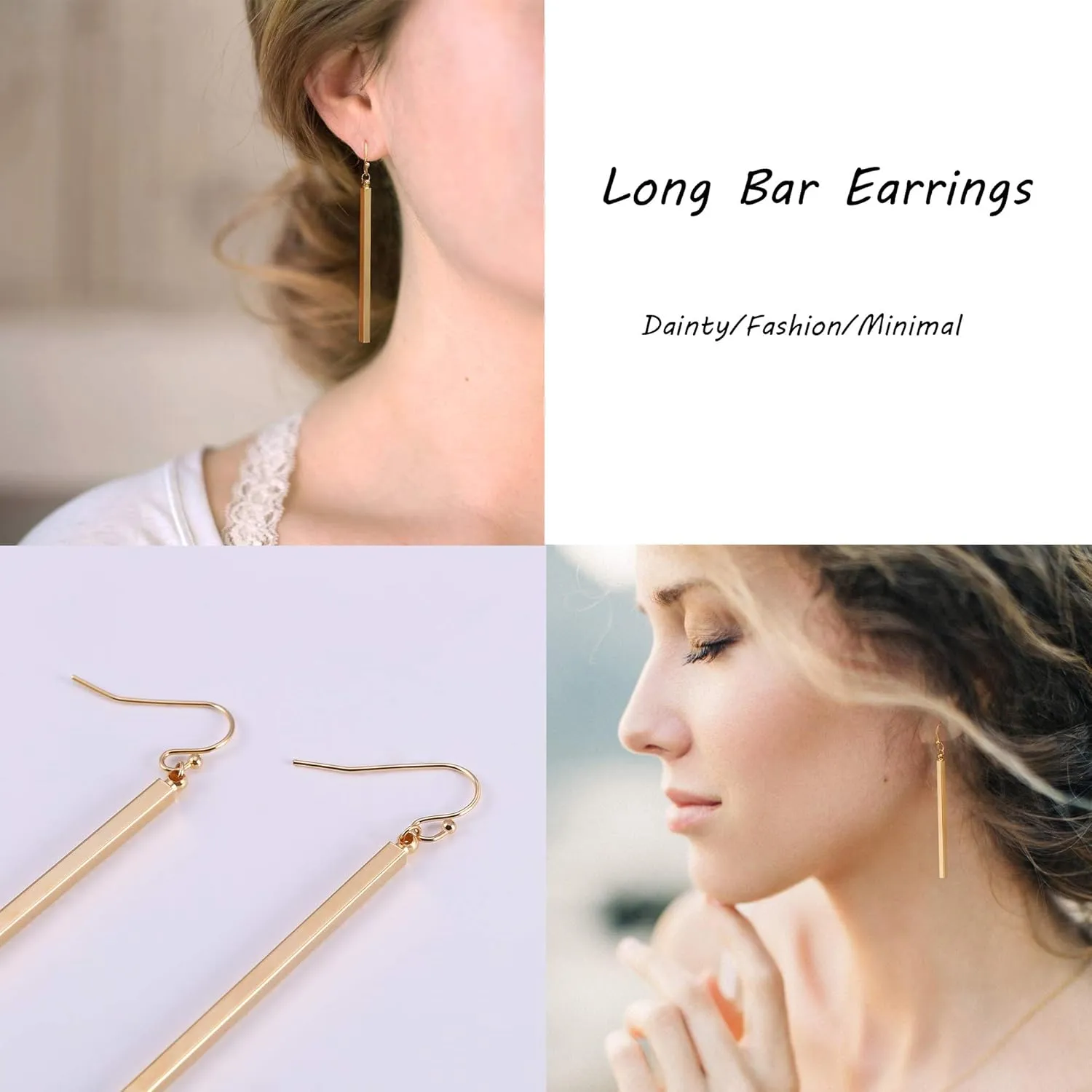 Aobei Pearl 18K Gold/Platimun Plated Brass Long Vertical Bar Drop Dangle Earring Minimal Hanging Earrings Geometric jewelry for Women