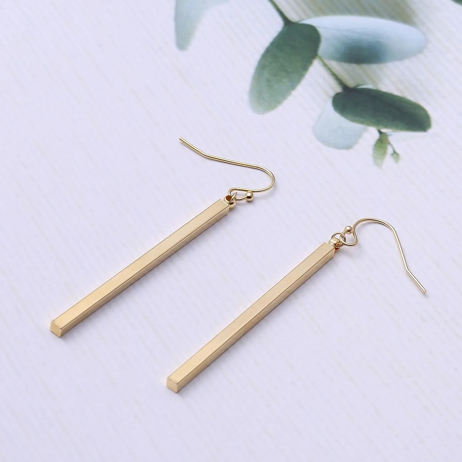Aobei Pearl 18K Gold/Platimun Plated Brass Long Vertical Bar Drop Dangle Earring Minimal Hanging Earrings Geometric jewelry for Women