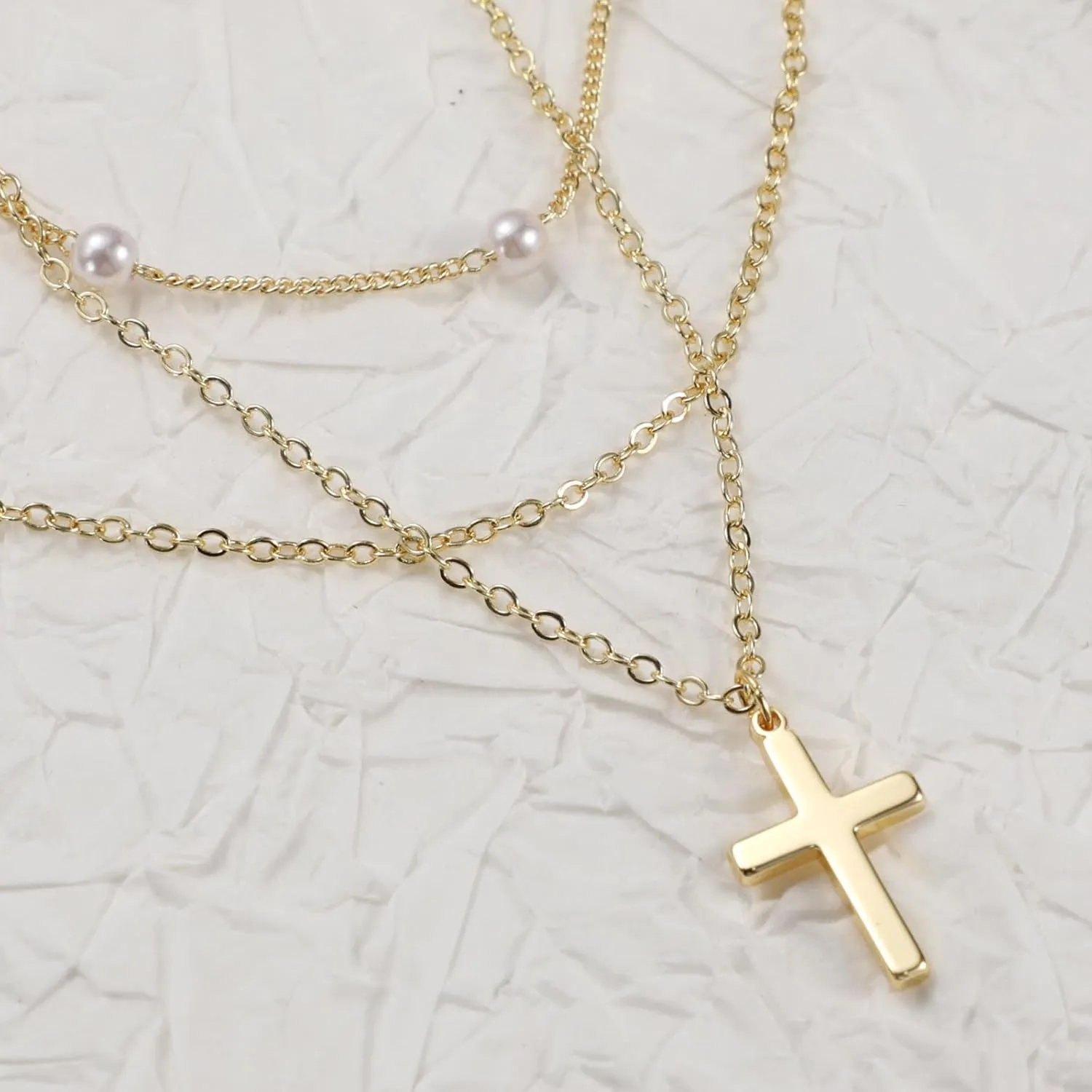 ASCOMY Cross Necklace for Women 14K Gold & Silver Plated Cross Pendant Necklace Trendy Cross Pendant Chain Necklace Minimalist Daily Decoration Jewellery For Women Dainty Religious Gift