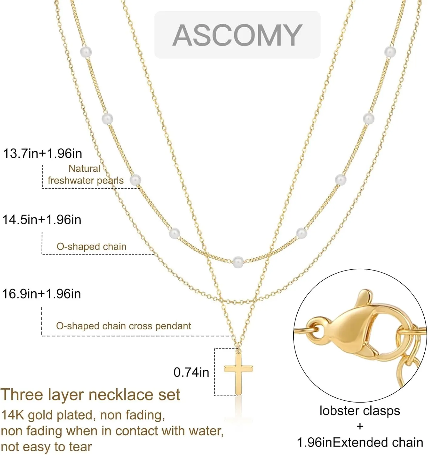ASCOMY Cross Necklace for Women 14K Gold & Silver Plated Cross Pendant Necklace Trendy Cross Pendant Chain Necklace Minimalist Daily Decoration Jewellery For Women Dainty Religious Gift