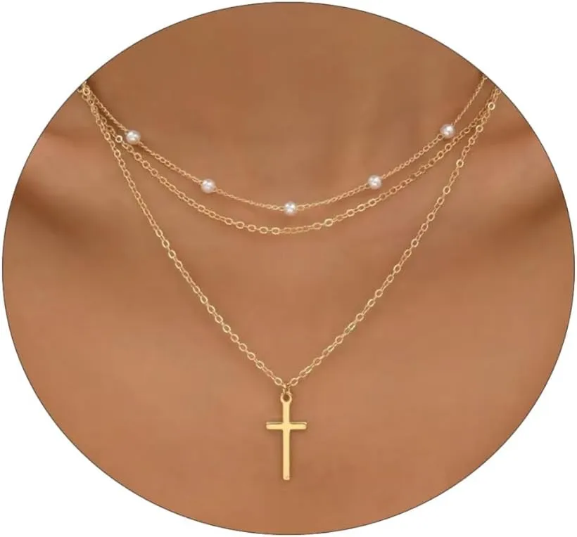 ASCOMY Cross Necklace for Women 14K Gold & Silver Plated Cross Pendant Necklace Trendy Cross Pendant Chain Necklace Minimalist Daily Decoration Jewellery For Women Dainty Religious Gift