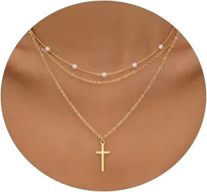 ASCOMY Cross Necklace for Women 14K Gold & Silver Plated Cross Pendant Necklace Trendy Cross Pendant Chain Necklace Minimalist Daily Decoration Jewellery For Women Dainty Religious Gift
