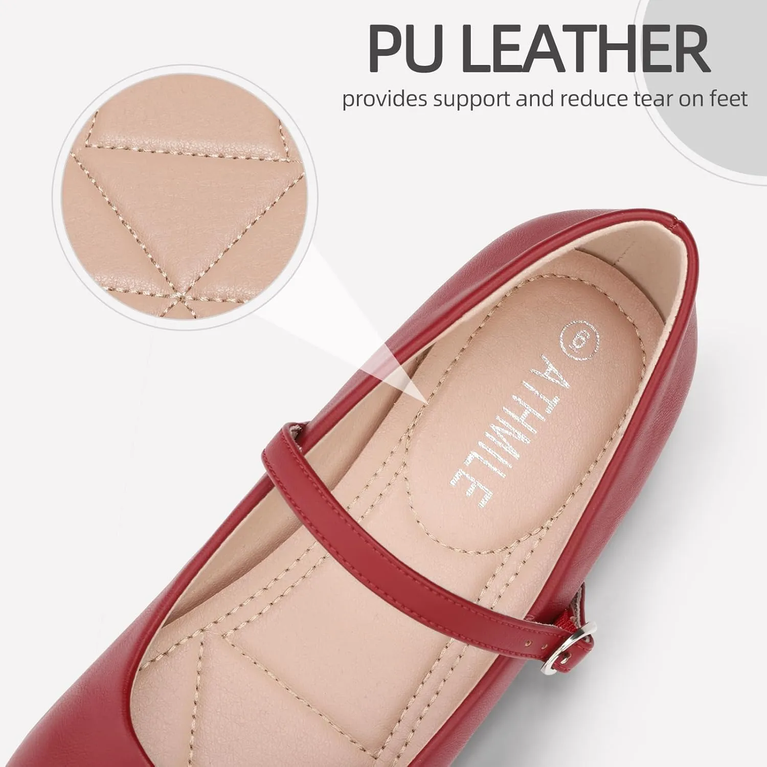 ATHMILE Mary Jane Shoes Women Ballet Flats Shoes for Women Slip on Comfortable Dressy Adjustable Strap for Work Office Business Casual