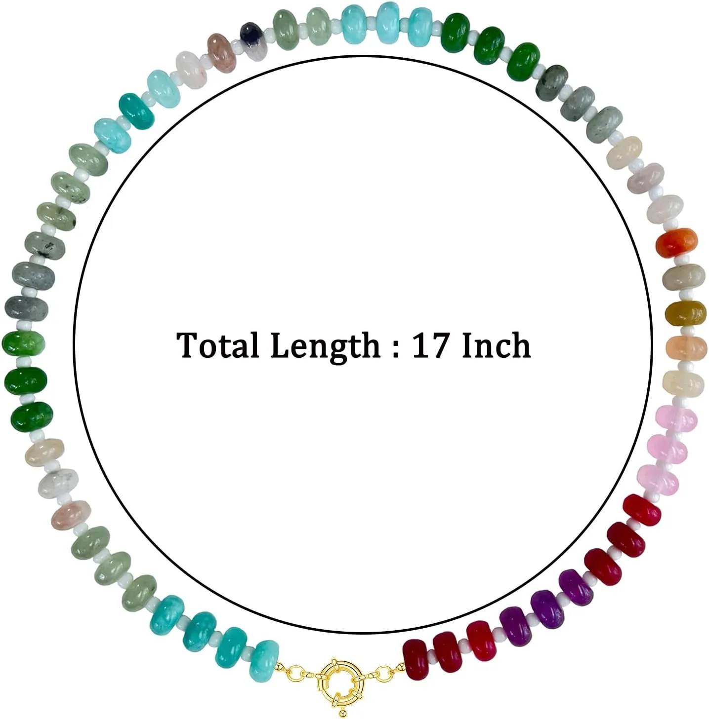 Beaded Necklace for Women, 17 Inch Colorful Rainbow Necklace Boho Bead Choker Necklace - Beaded Gemstone Necklace, Natural Stone Necklace Handmade Necklace Gift for Women Mom Grandma