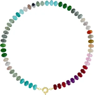 Beaded Necklace for Women, 17 Inch Colorful Rainbow Necklace Boho Bead Choker Necklace - Beaded Gemstone Necklace, Natural Stone Necklace Handmade Necklace Gift for Women Mom Grandma