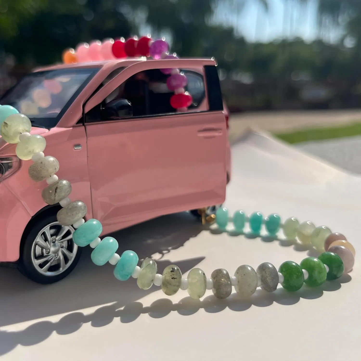 Beaded Necklace for Women, 17 Inch Colorful Rainbow Necklace Boho Bead Choker Necklace - Beaded Gemstone Necklace, Natural Stone Necklace Handmade Necklace Gift for Women Mom Grandma