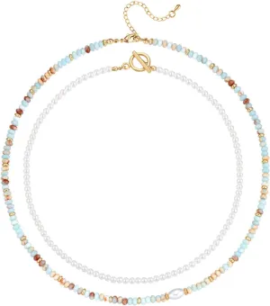 Beaded Necklace for Women Pearl Choker Layered Colorful Beaded Necklaces Beach Boho Natural Gemstones Choker Necklace Jewelry Gift