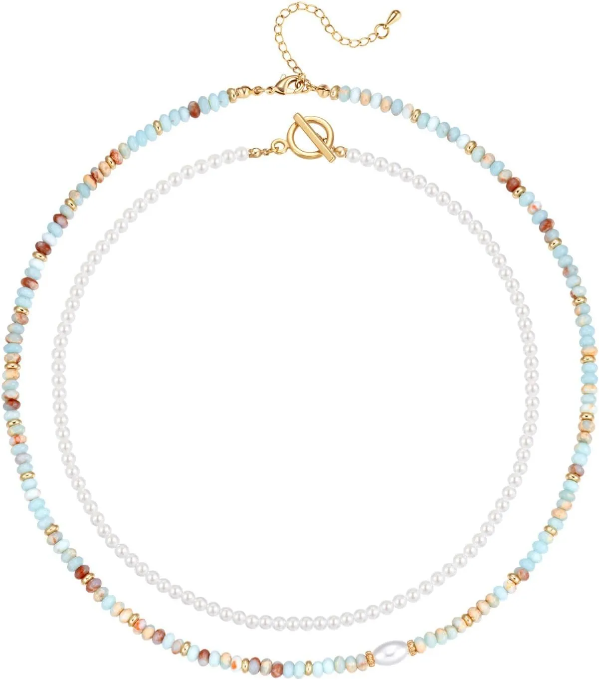 Beaded Necklace for Women Pearl Choker Layered Colorful Beaded Necklaces Beach Boho Natural Gemstones Choker Necklace Jewelry Gift