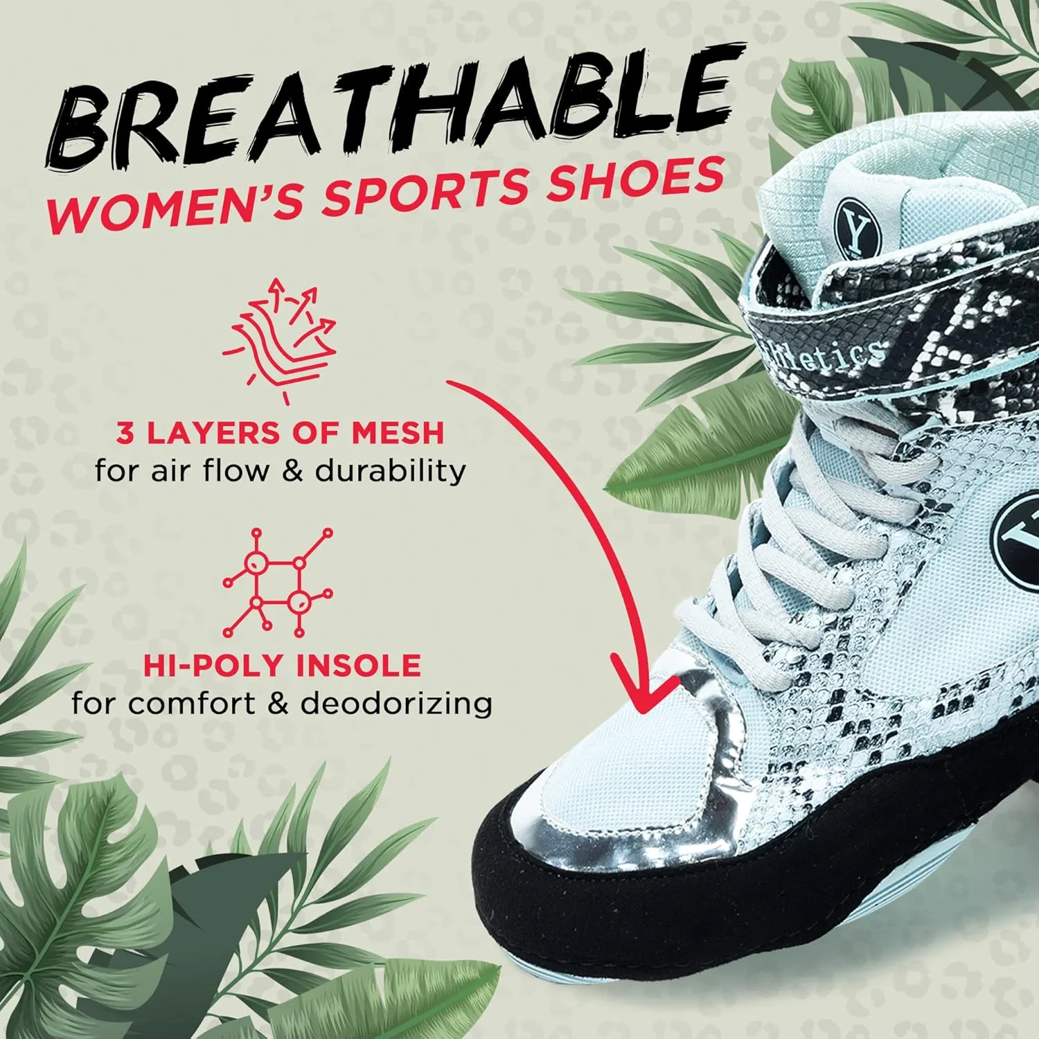 Beast Wrestling Shoes Women Sizes, Lightweight and Breathable Boxing Shoes for Women, Microfiber Suede Leopard Printed Weightlifting Shoes with Hook and Loop Strap