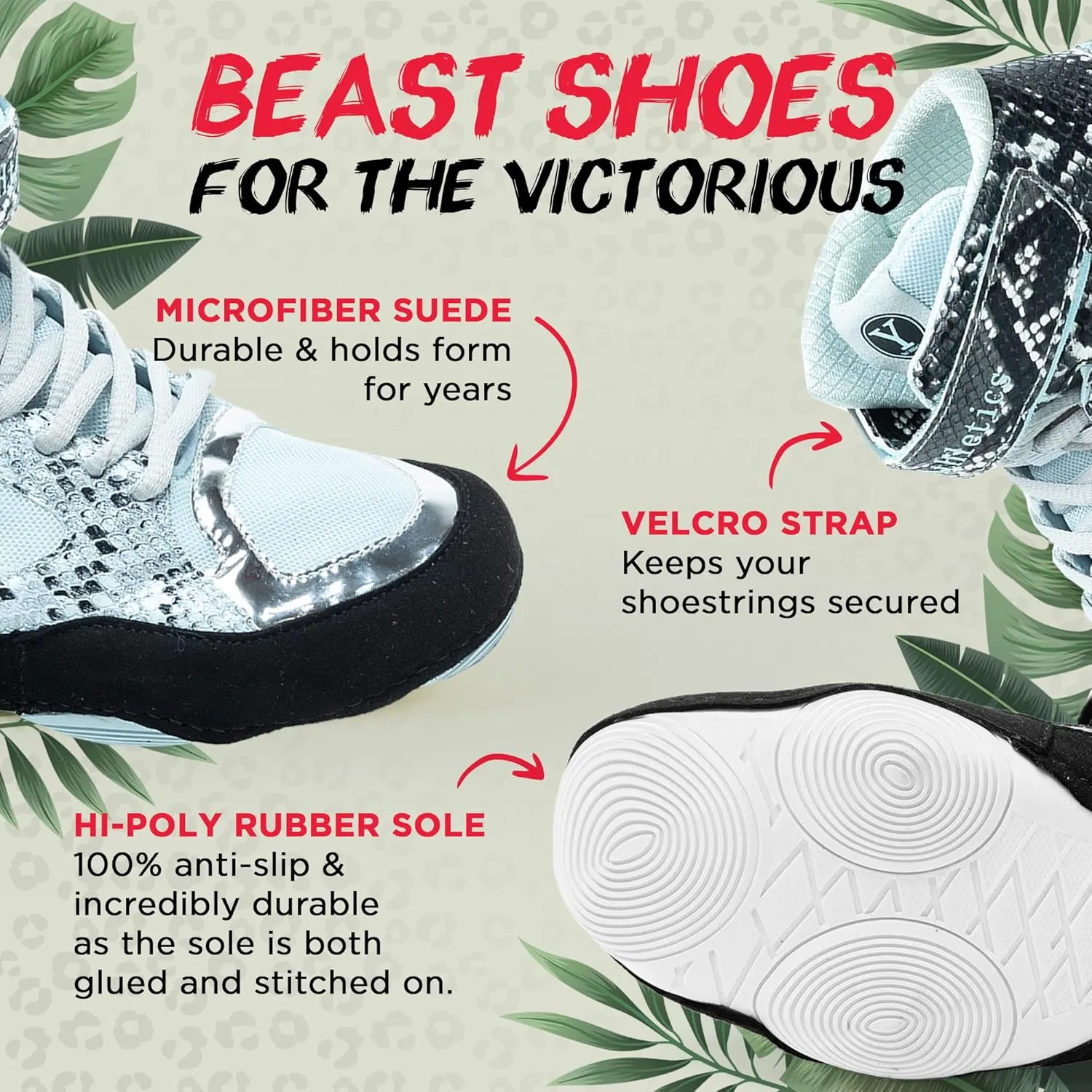 Beast Wrestling Shoes Women Sizes, Lightweight and Breathable Boxing Shoes for Women, Microfiber Suede Leopard Printed Weightlifting Shoes with Hook and Loop Strap