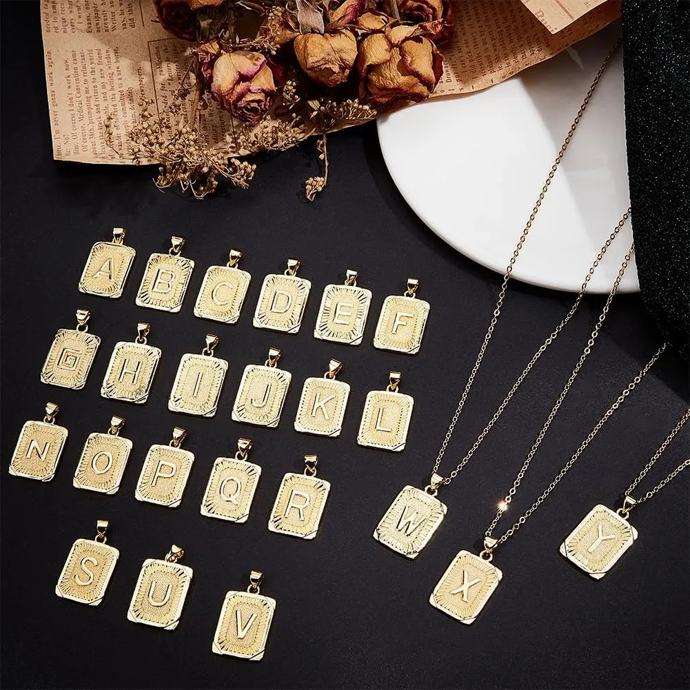 Beebeecraft 1 Box 1Pc 18K Gold Plated Brass Initial Letters M Necklaces with Rectangle Velvet Pouches for Men Women