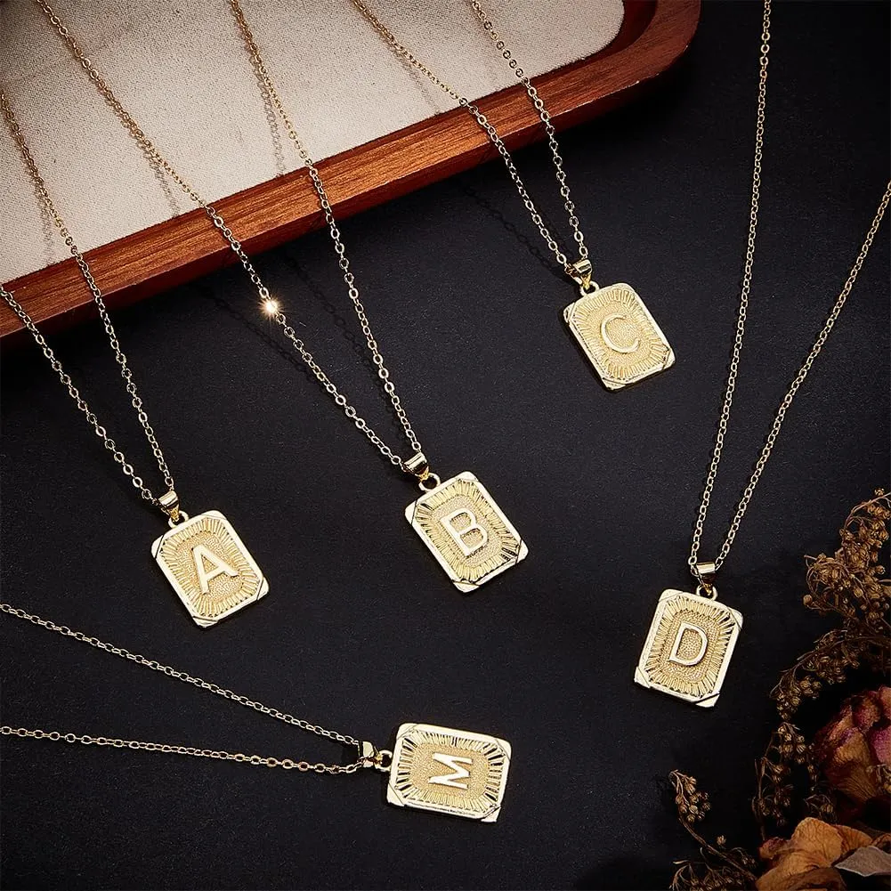 Beebeecraft 1 Box 1Pc 18K Gold Plated Brass Initial Letters M Necklaces with Rectangle Velvet Pouches for Men Women