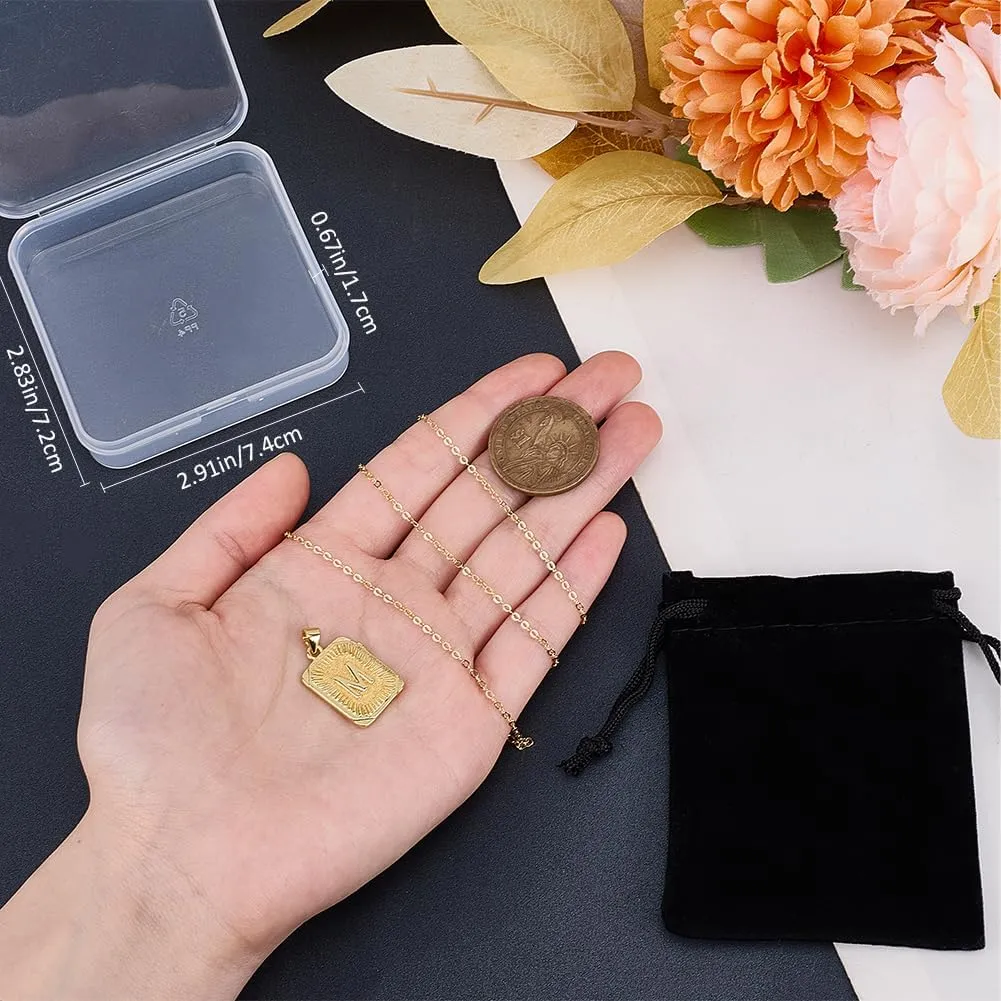 Beebeecraft 1 Box 1Pc 18K Gold Plated Brass Initial Letters M Necklaces with Rectangle Velvet Pouches for Men Women