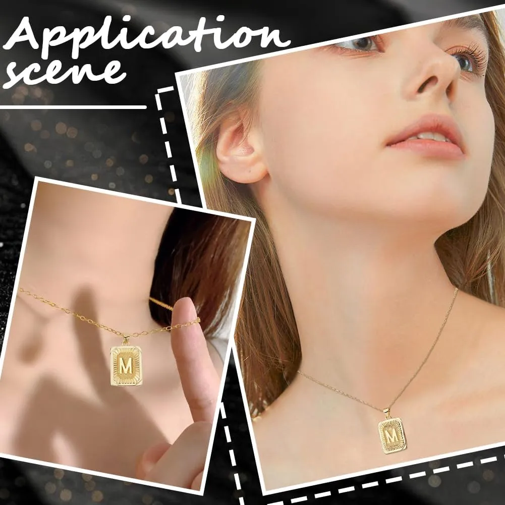 Beebeecraft 1 Box 1Pc 18K Gold Plated Brass Initial Letters M Necklaces with Rectangle Velvet Pouches for Men Women