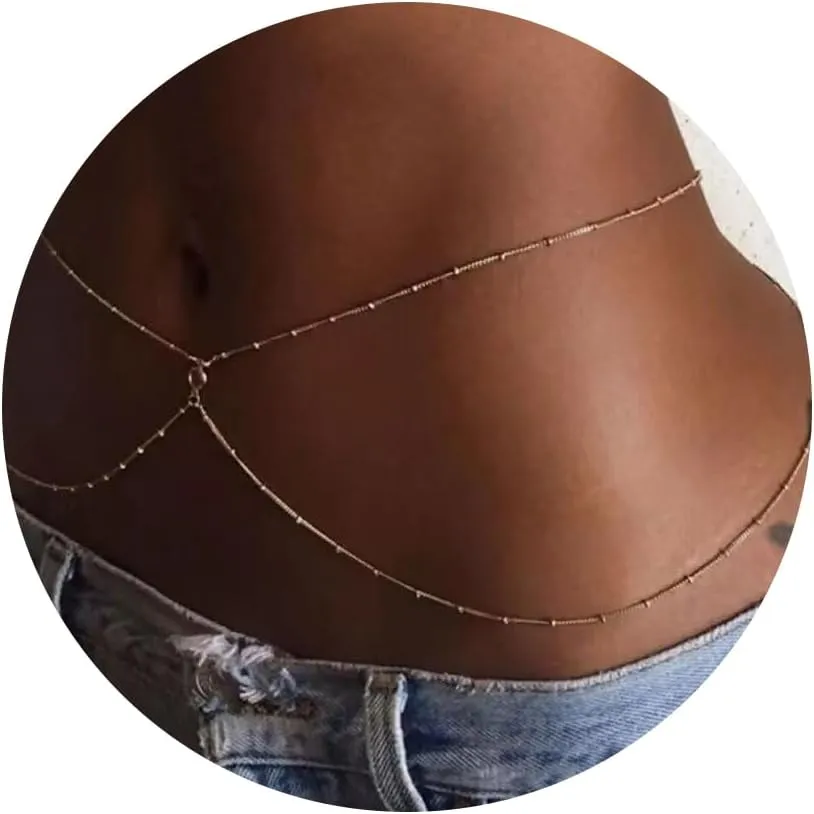 Belly Chain for Women Girls Beach Swimwear Pool Bikini Waist Chain Summer Body Chain Accessories Double Layered Belly Chain