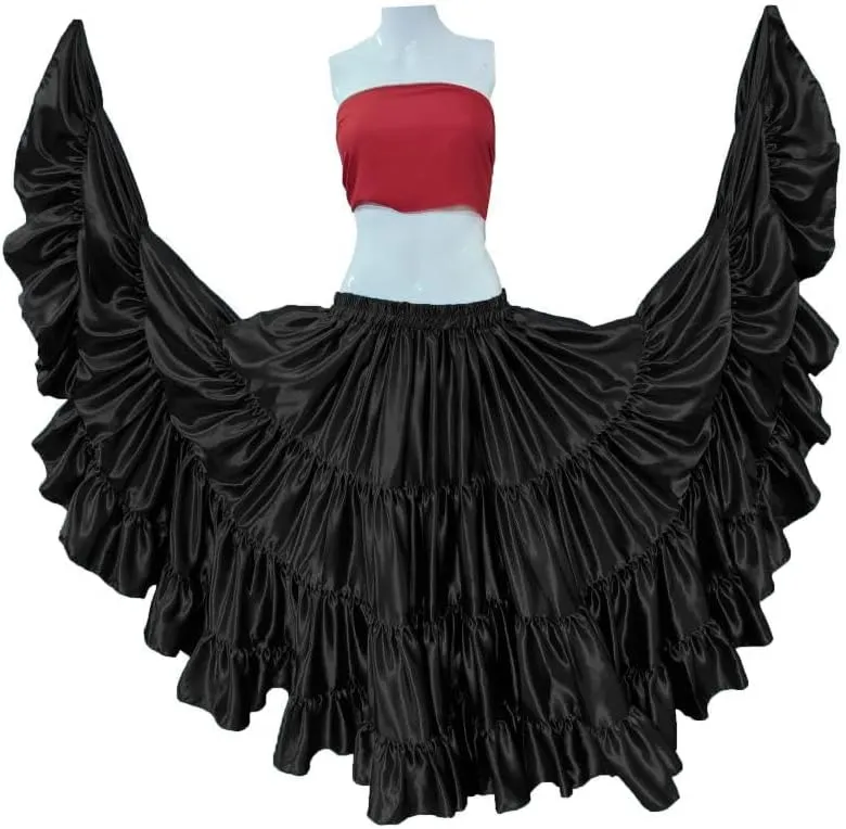 Belly Dance Skirt 25 Yard 4 Tier Gypsy Flared Skirt Jupe Spinning Skirt (One Size) S20