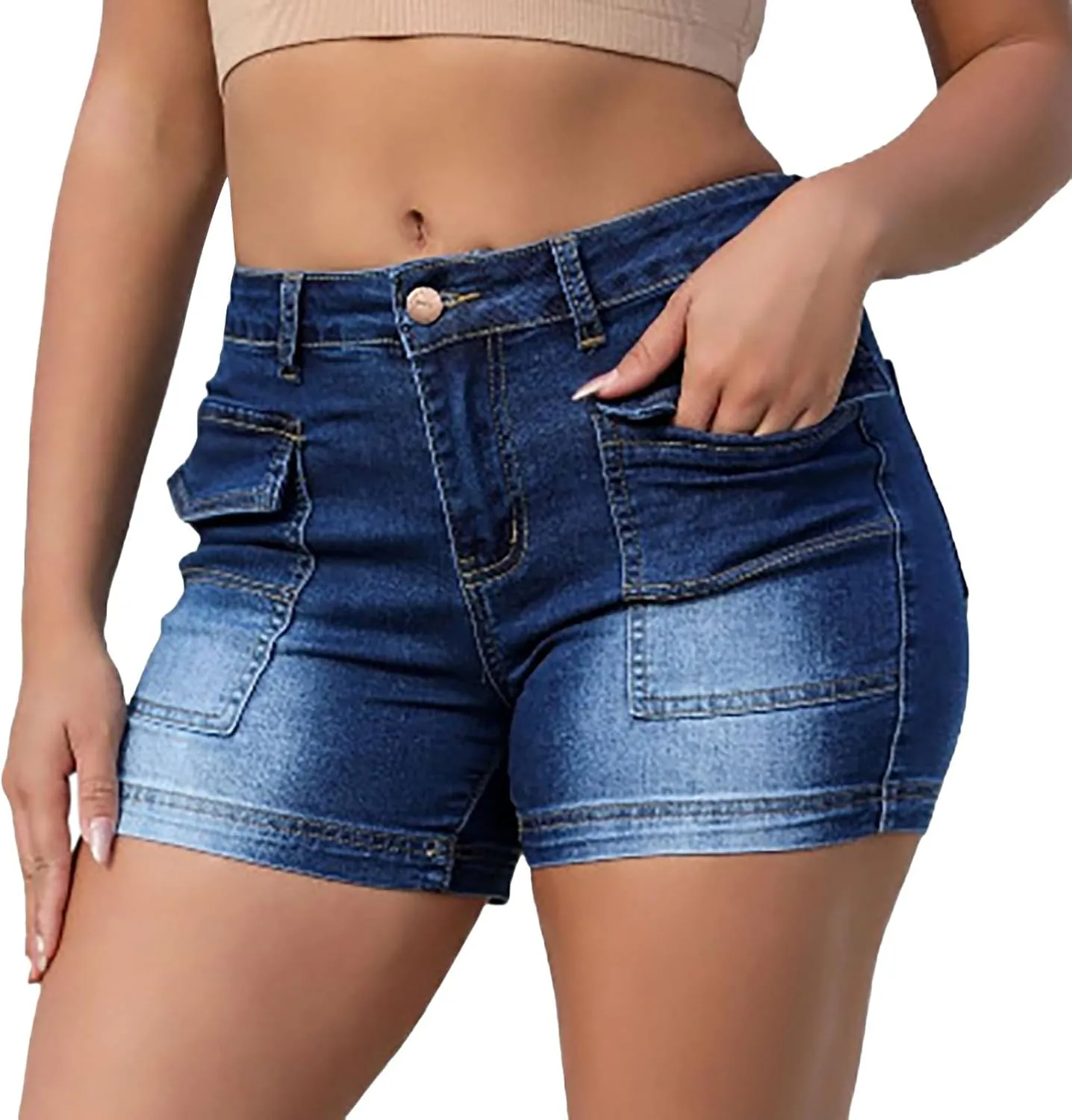 Bermuda Shorts for Women Summer High Waisted Trendy Long Stretchy Denim Shorts Knee Length Casual Summer