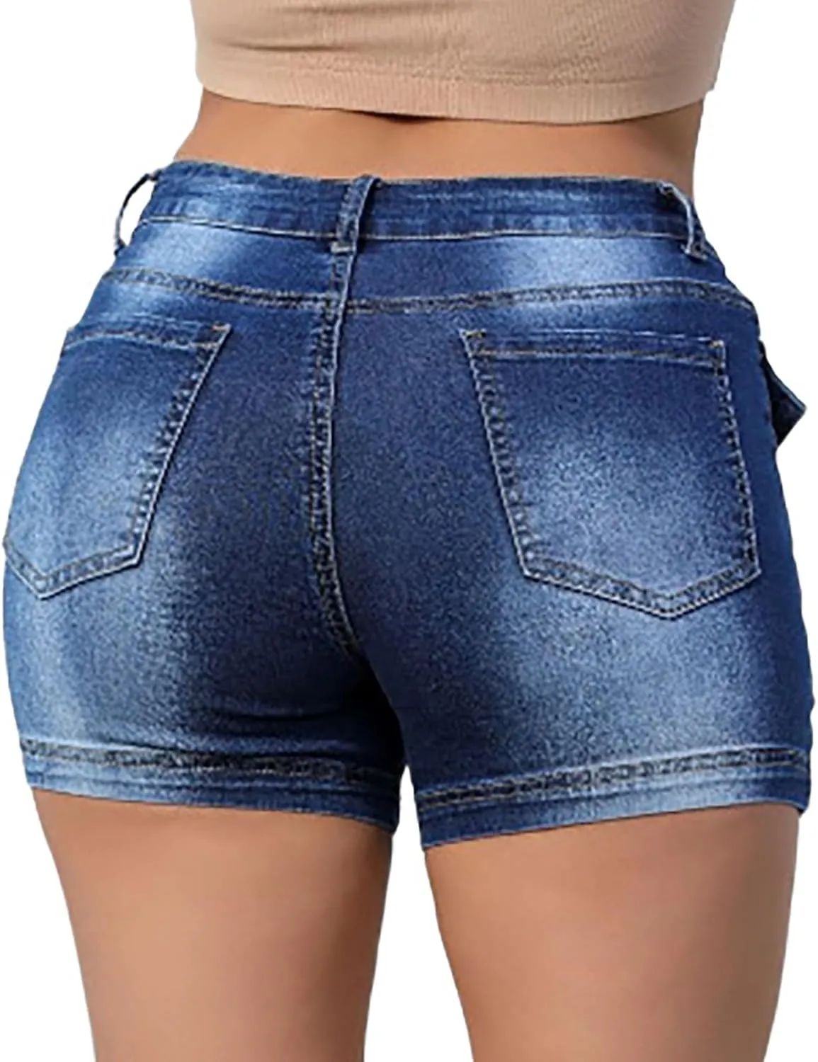 Bermuda Shorts for Women Summer High Waisted Trendy Long Stretchy Denim Shorts Knee Length Casual Summer