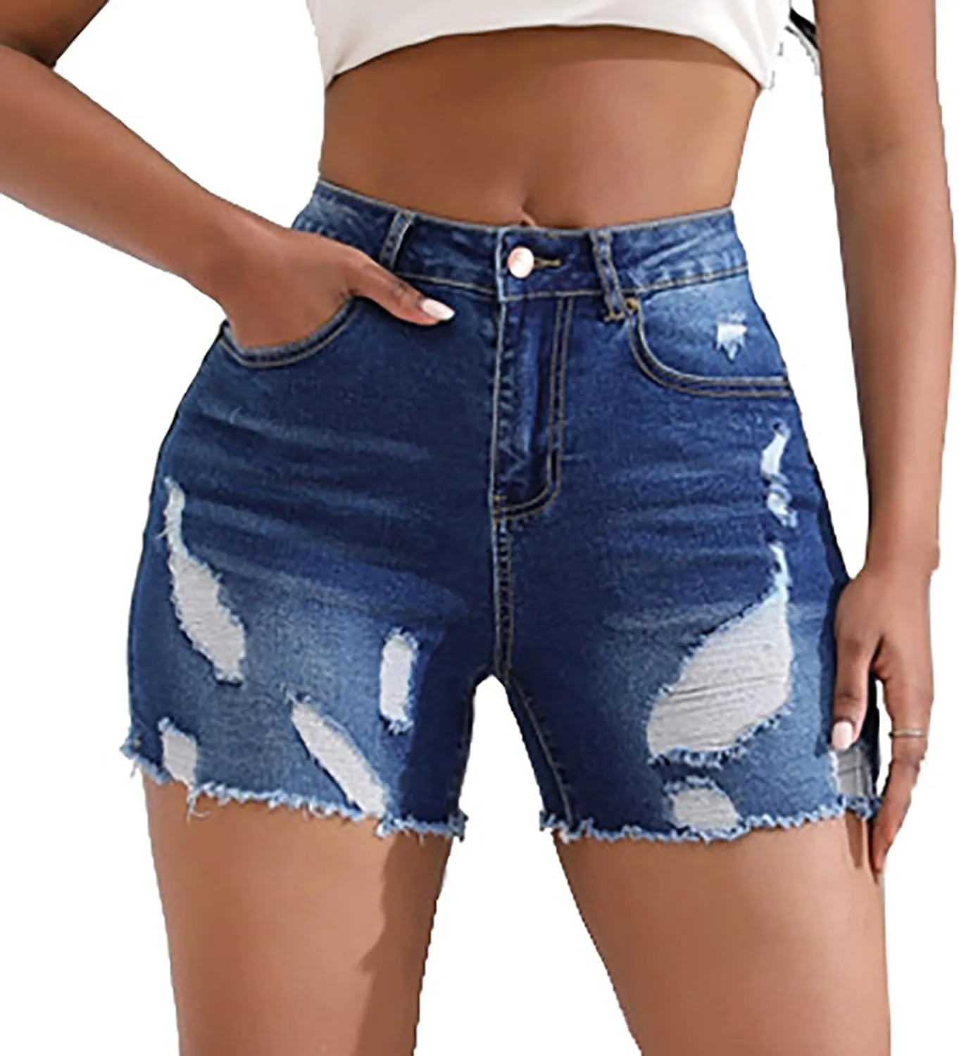 Bermuda Shorts for Women Summer High Waisted Trendy Long Stretchy Denim Shorts Knee Length Casual Summer