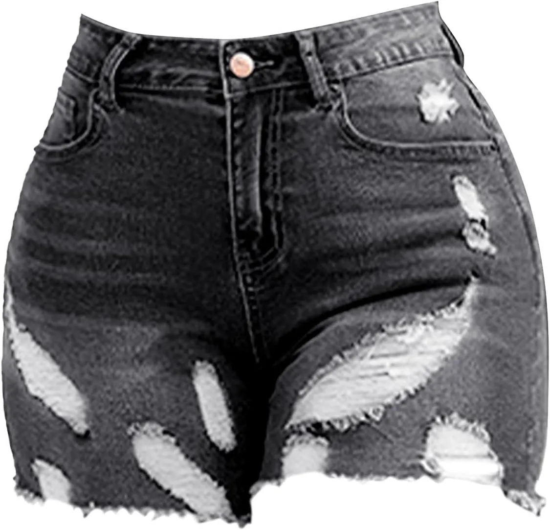 Bermuda Shorts for Women Summer High Waisted Trendy Long Stretchy Denim Shorts Knee Length Casual Summer