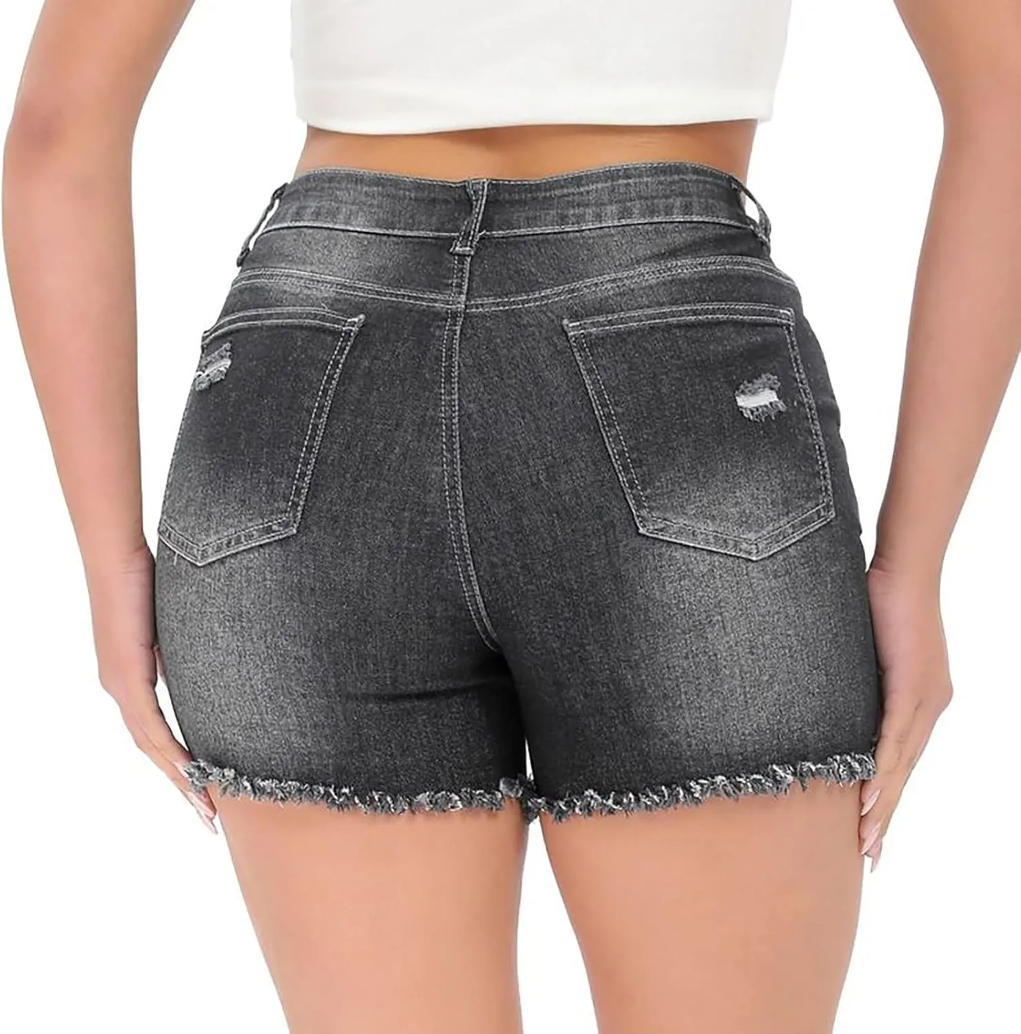 Bermuda Shorts for Women Summer High Waisted Trendy Long Stretchy Denim Shorts Knee Length Casual Summer