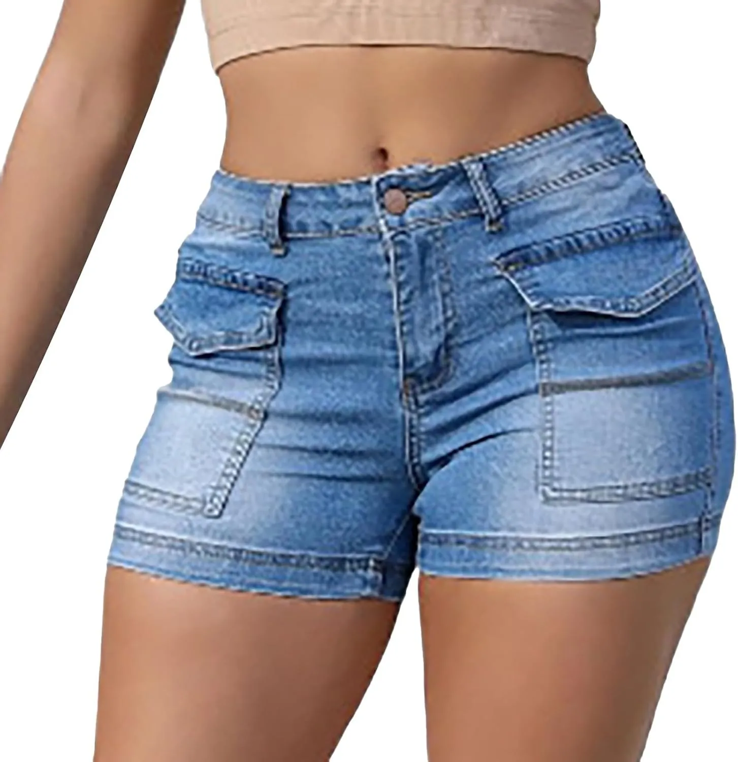 Bermuda Shorts for Women Summer High Waisted Trendy Long Stretchy Denim Shorts Knee Length Casual Summer