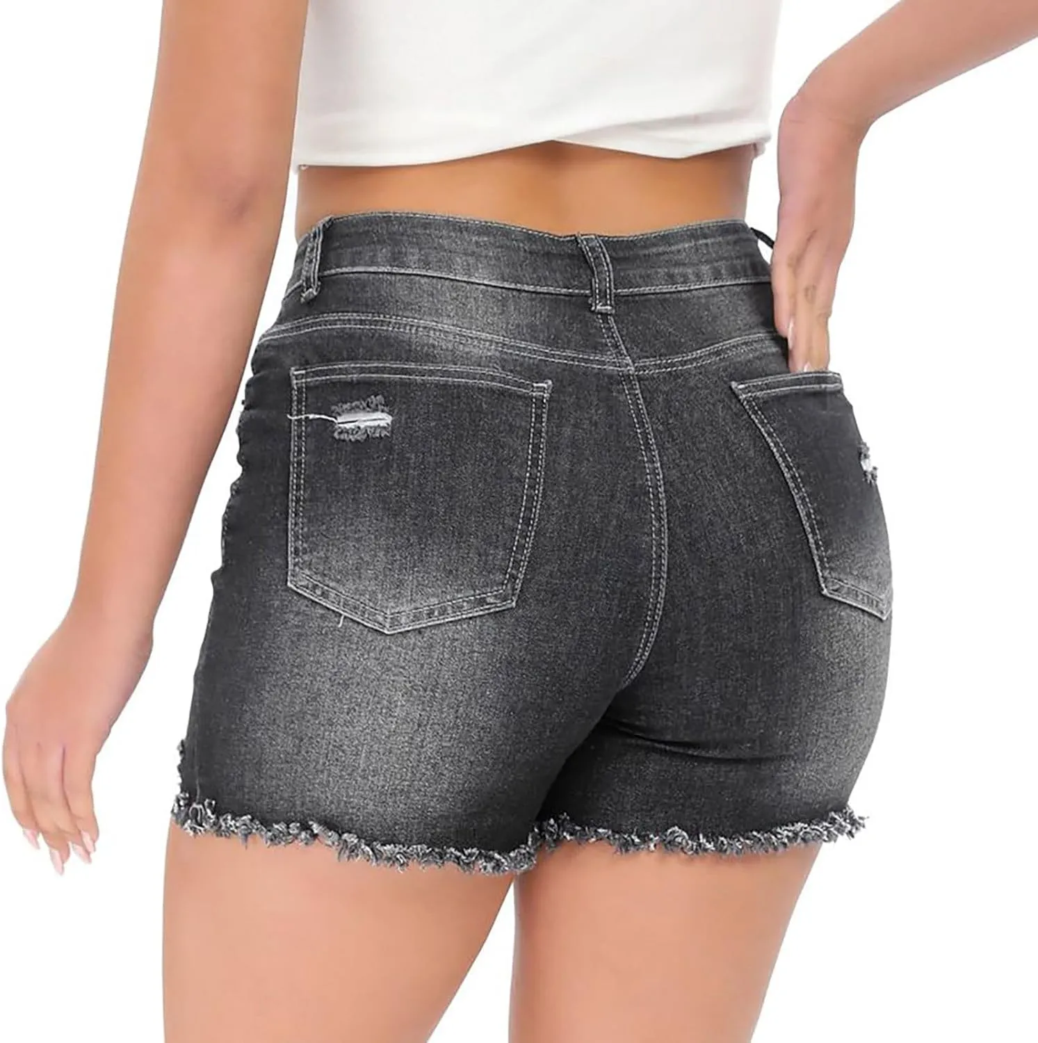 Bermuda Shorts for Women Summer High Waisted Trendy Long Stretchy Denim Shorts Knee Length Casual Summer