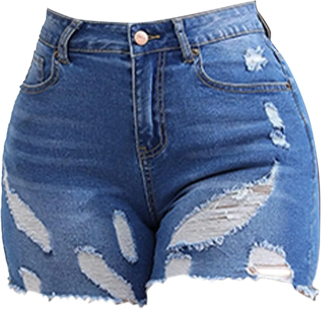 Bermuda Shorts for Women Summer High Waisted Trendy Long Stretchy Denim Shorts Knee Length Casual Summer