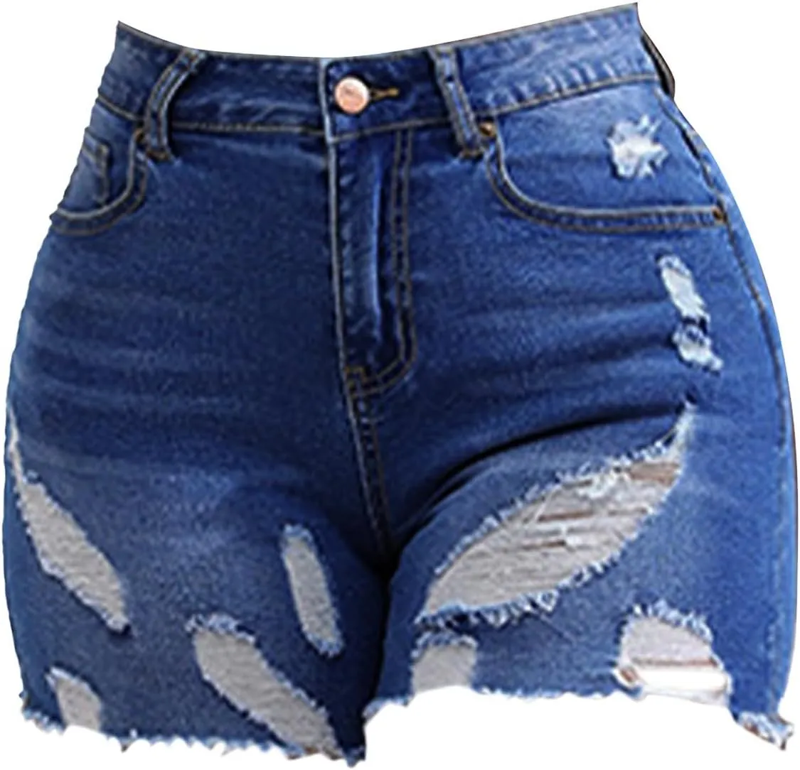 Bermuda Shorts for Women Summer High Waisted Trendy Long Stretchy Denim Shorts Knee Length Casual Summer