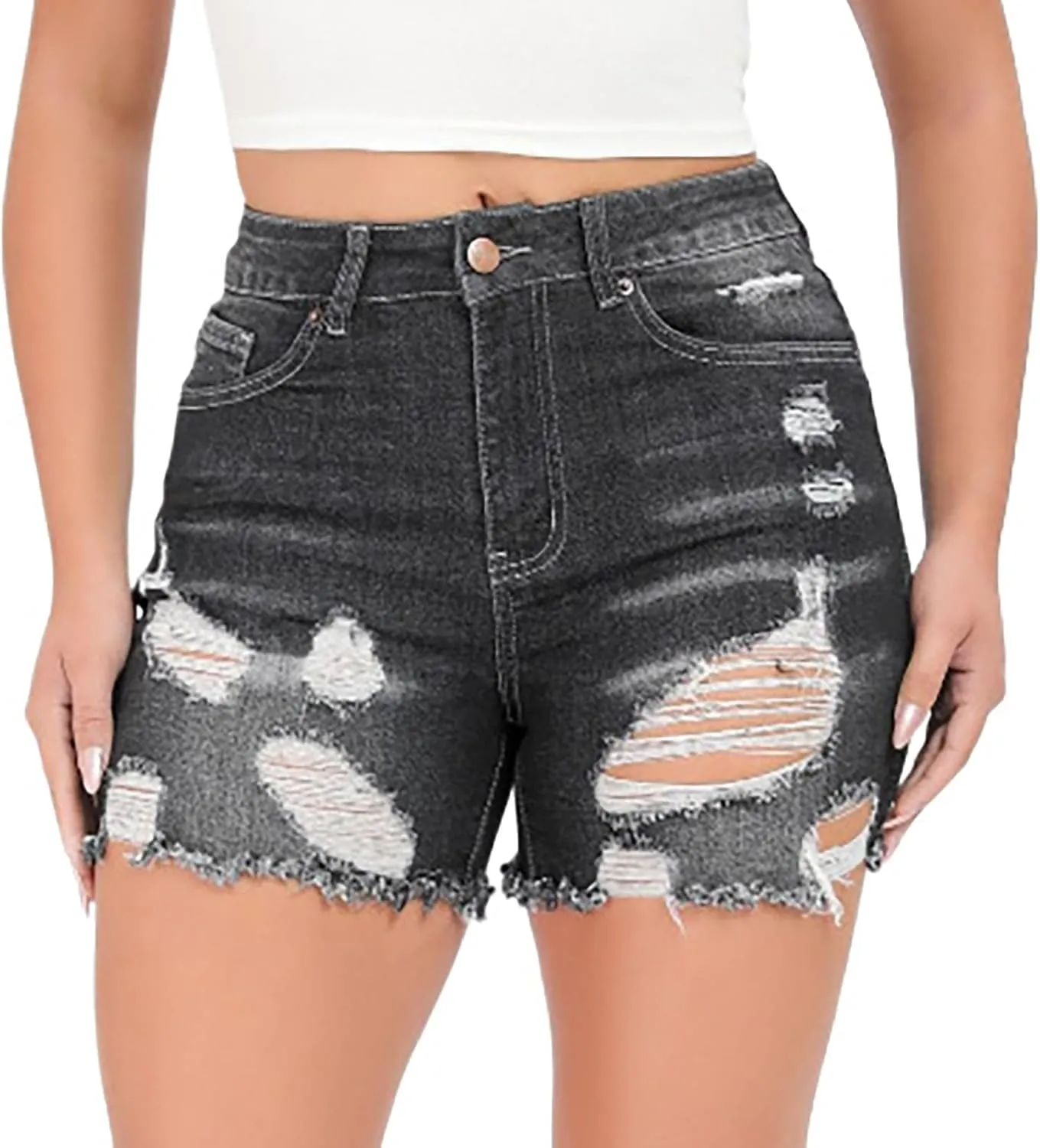 Bermuda Shorts for Women Summer High Waisted Trendy Long Stretchy Denim Shorts Knee Length Casual Summer