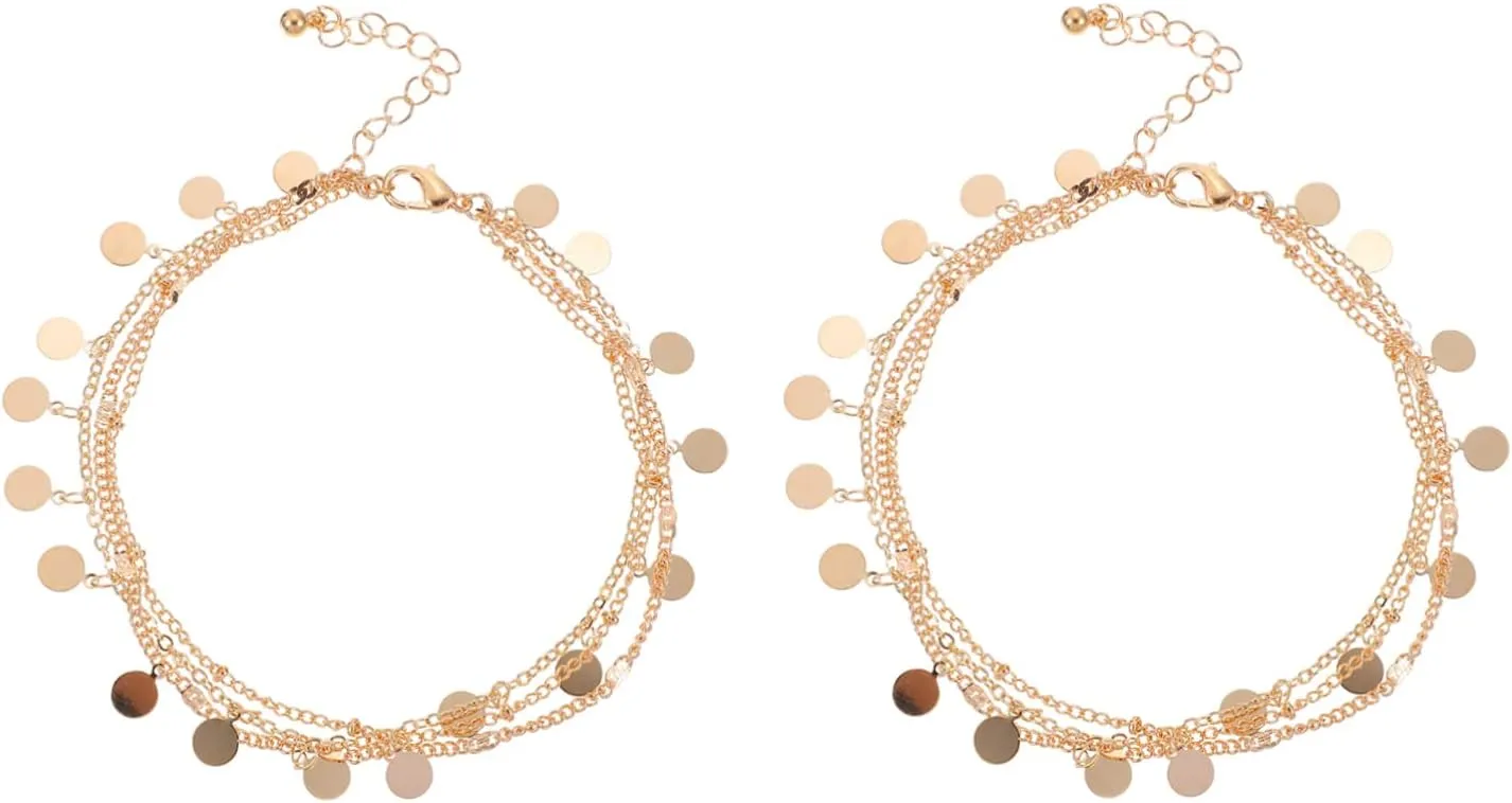 BESPORTBLE 2pcs Women Alloy Foot Chains Outdoor Beach Anklets Gold Anklets for Women