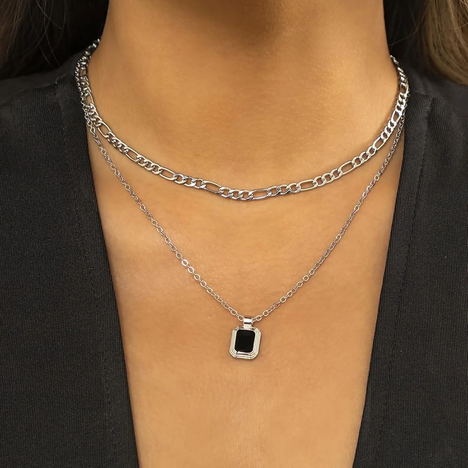 Best Friend Necklaces for Women, Layer Necklaces for Women Gold Plated Square Drip Jewelry Adjustable
