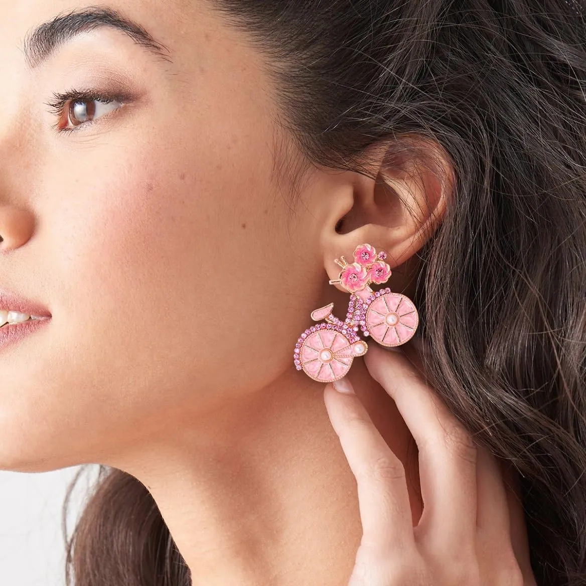 Bicycle Earrings, Flower Bike Dangle Earrings for Women, Bohemian Pearl Floral Bicycle Vacation Earrings for Ladies, Cute Bicycle Bike Statement Earrings Summer Boho Jewelry