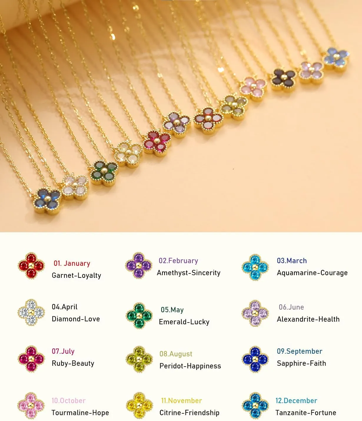 Birthstone Necklace for Women Non Tarnish 14K Gold Plated Four Leaf Clover Necklace Dainty Gold Choker Necklaces for Women Trendy CZ Emerald Pendant Necklace Jewelry Birthday Gifts for Women