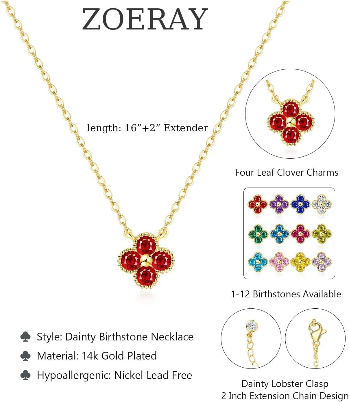 Birthstone Necklace for Women Non Tarnish 14K Gold Plated Four Leaf Clover Necklace Dainty Gold Choker Necklaces for Women Trendy CZ Emerald Pendant Necklace Jewelry Birthday Gifts for Women