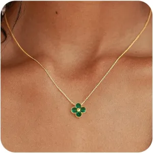 Birthstone Necklace for Women Non Tarnish 14K Gold Plated Four Leaf Clover Necklace Dainty Gold Choker Necklaces for Women Trendy CZ Emerald Pendant Necklace Jewelry Birthday Gifts for Women