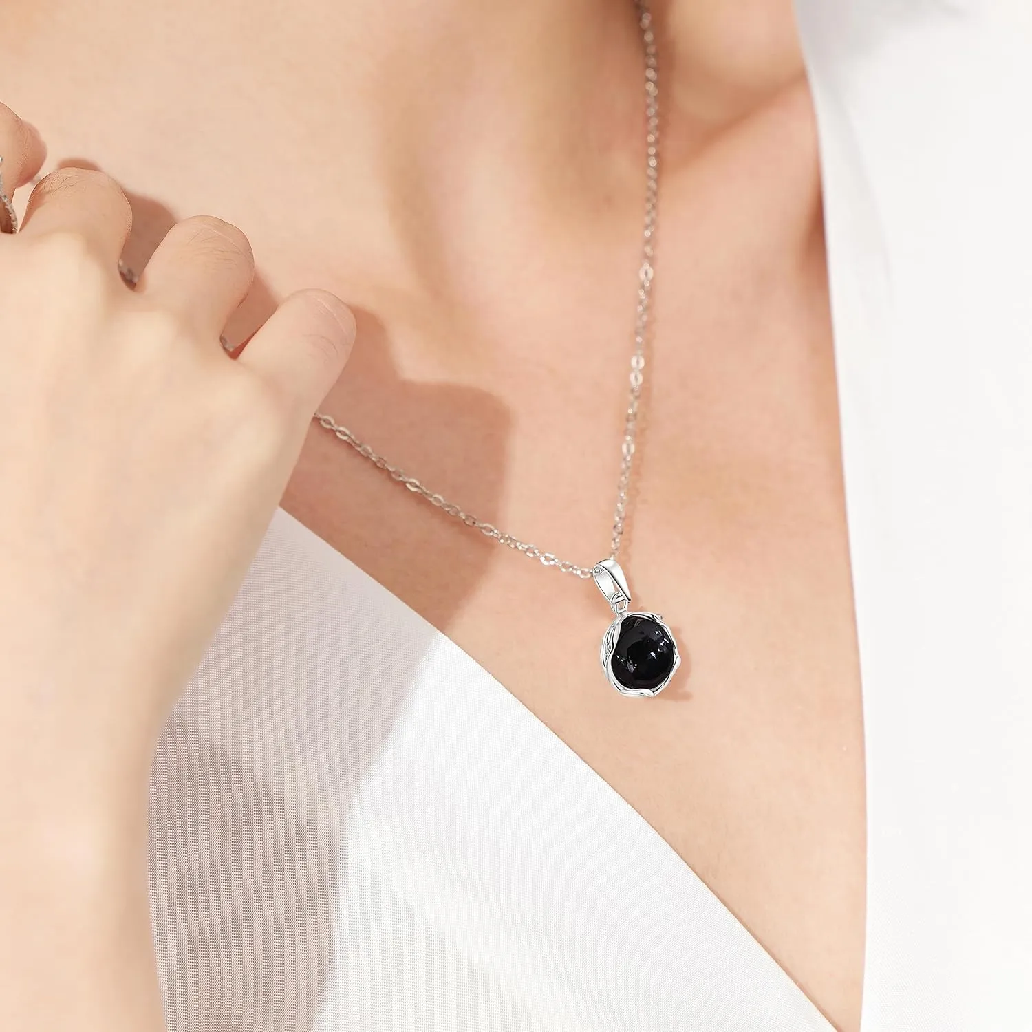 Black Onyx Necklaces for Women Silver - Black Onyx Pendant - 925 Sterling Silver July Birthstone Necklace - Dainty Necklace for Women - Everyday Jewelry for Women