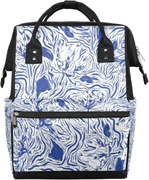 Blue White Abstract Hand Painted Flowers Diaper Bag Tote Large Capacity Waterproof with Adjustable Shoulder Strap and Pram Straps Mommy Bag for Hospital Beach Weekender Travel