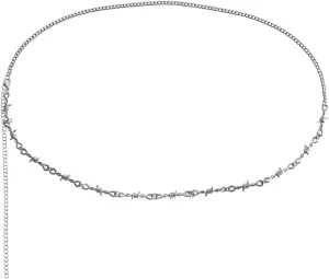 Body Chains, Thorns Adjustable Waist Chains for Women Sexy, Silver Belly Necklaces Length 105CM