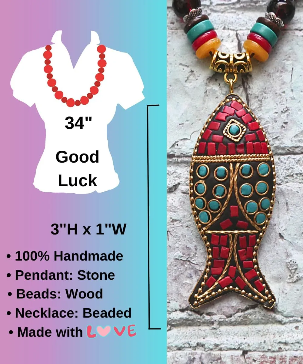 Bohemian Beaded Necklace for Women Long Boho Pendant Wood Mala Beads Wooden Strand Tassel Stone Bohemian Necklaces for Women Jewelry