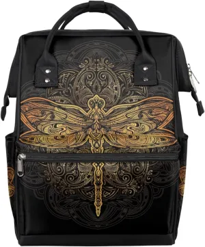 Bohemian Dragonfly Pattern Diaper Bag Tote Large Capacity Waterproof with Adjustable Shoulder Strap and Pram Straps Mommy Bag for Hospital Beach Weekender Travel