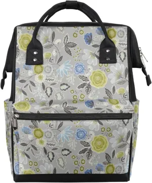 Bohemian Floral Diaper Bag Tote Large Capacity Waterproof with Adjustable Shoulder Strap and Pram Straps Mommy Bag for Hospital Beach Weekender Travel