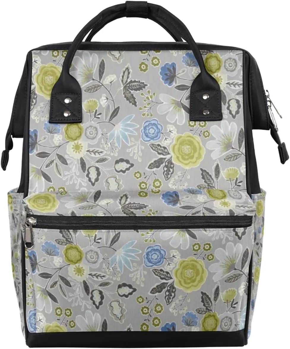 Bohemian Floral Diaper Bag Tote Large Capacity Waterproof with Adjustable Shoulder Strap and Pram Straps Mommy Bag for Hospital Beach Weekender Travel